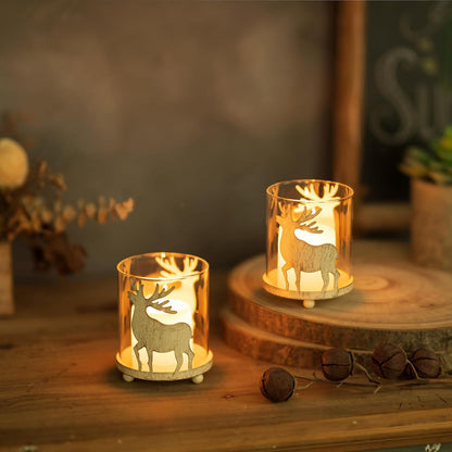 Romadedi Hirsch Kerzenhalter Weihnachten - 2er Set Rentier Windlichter Tischdeko Weihnachtsdeko