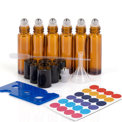 6er Set 10ml Braunglas Rollerflaschen für Ätherische Öle