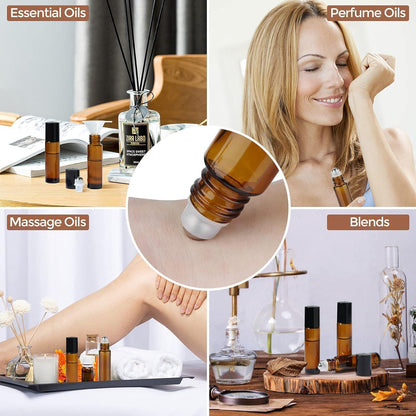 6er Set 10ml Braunglas Rollerflaschen für Ätherische Öle