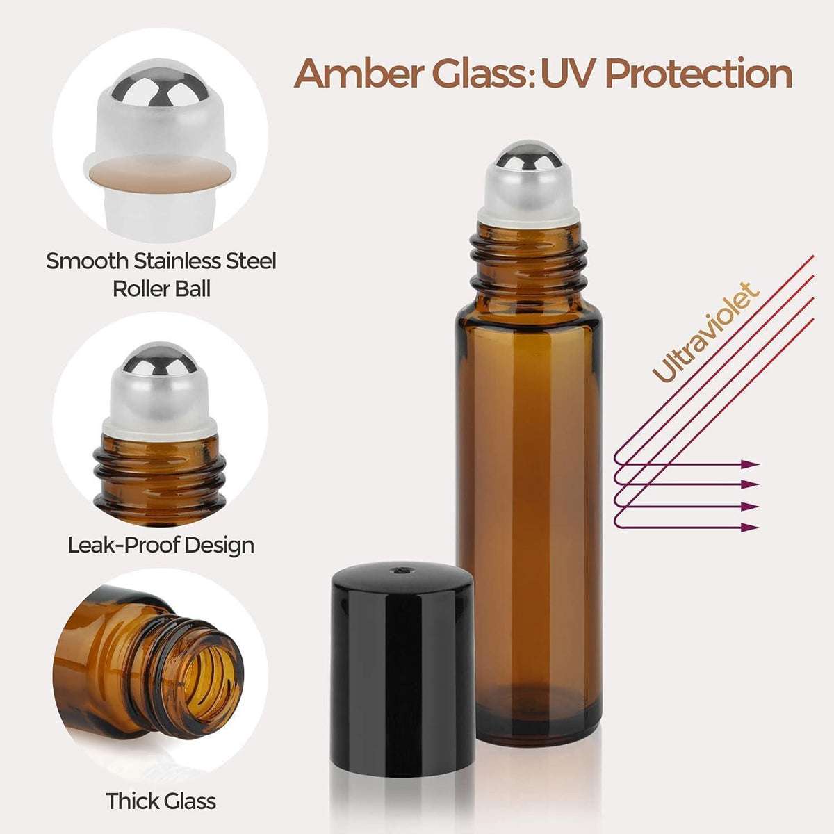 6er Set 10ml Braunglas Rollerflaschen für Ätherische Öle