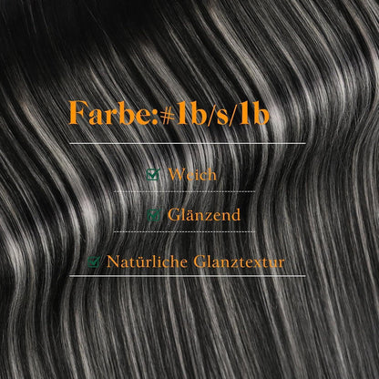 Silber Ombre Echthaar Tape-in Extensions Schwarz 40cm