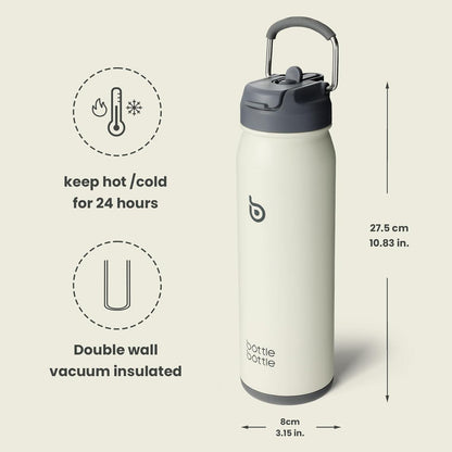 Edelstahl Trinkflasche 24oz mit Strohhalm Griff und Pillenfach Grau