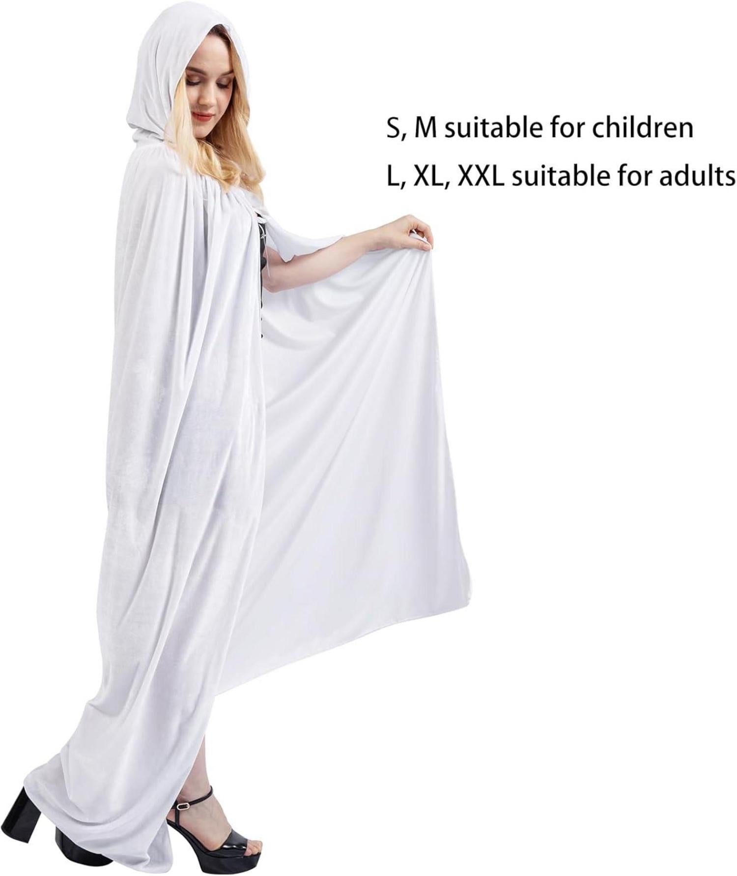 Halloween Umhang mit Kapuze Samt Unisex Vampir Kostüm Weiß L