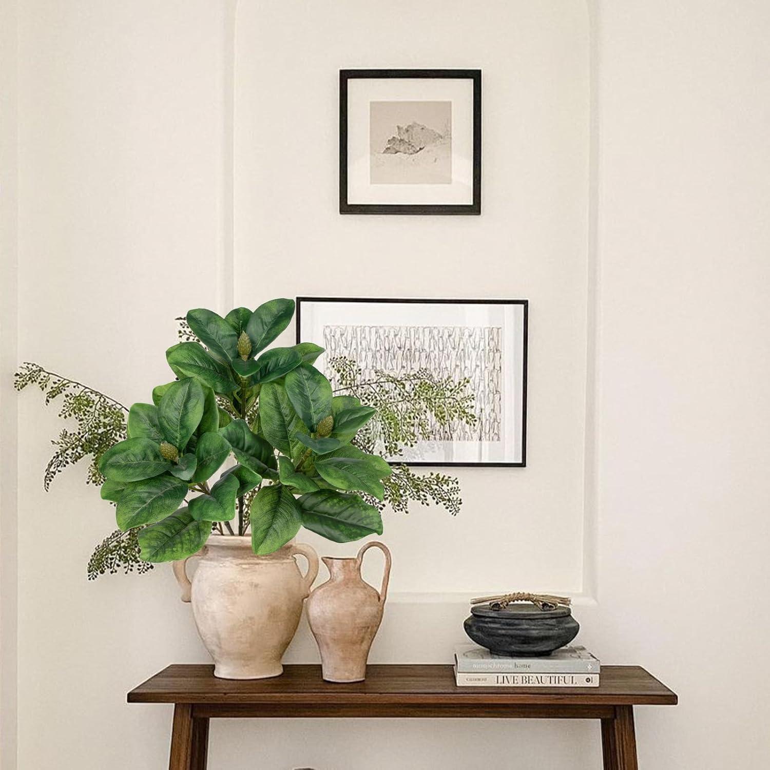 Künstliche Magnolia Blatt-Zweig 3er Set Deko 82.5 cm Vasen Blumengesteck