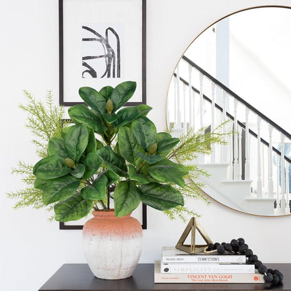 3er Set Künstliche Magnolia Blatt-Zweig Dekopflanzen für Blumengesteck