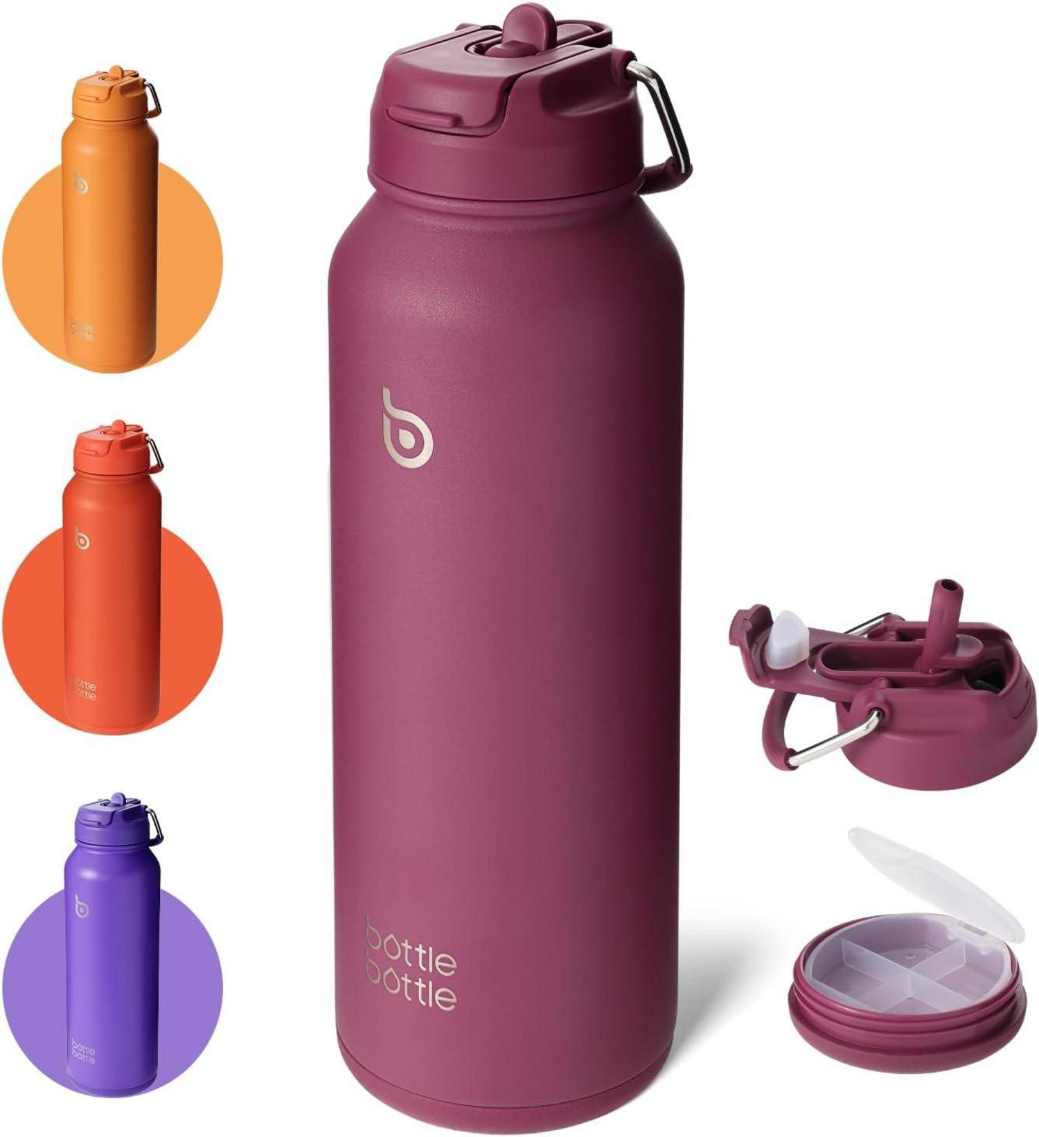 Isolierte Sport-Trinkflasche Edelstahl mit Strohhalm 1,2 l Rot