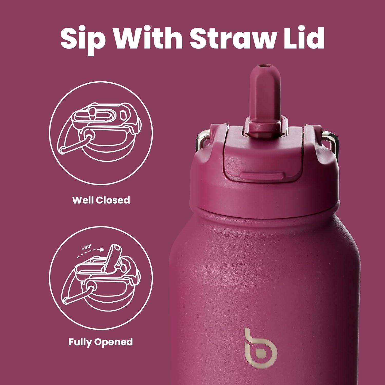 Isolierte Sport-Trinkflasche Edelstahl mit Strohhalm 1,2 l Rot