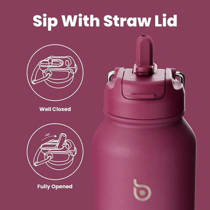 Isolierte Sport-Trinkflasche Edelstahl mit Strohhalm 1,2 l Rot