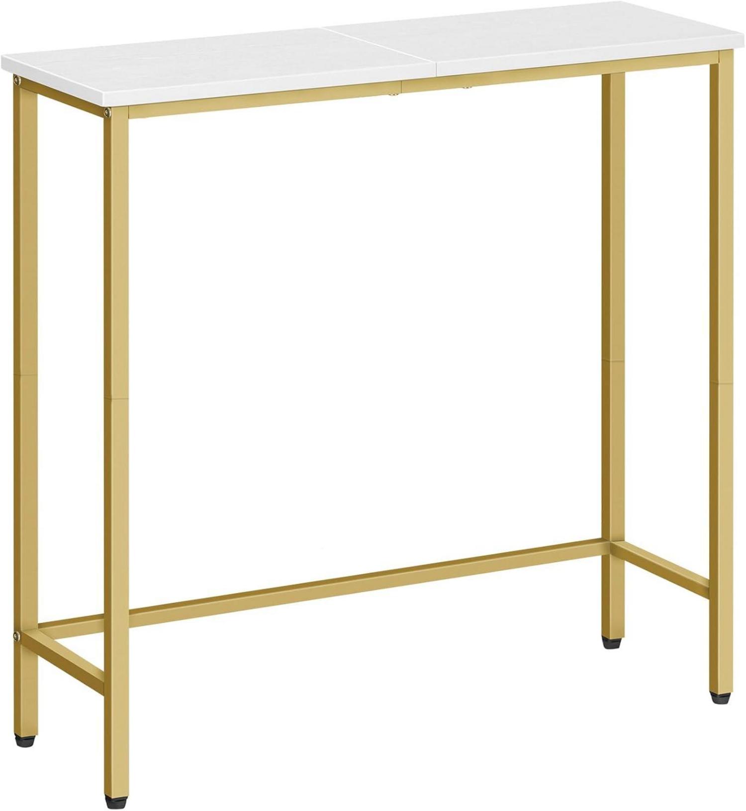 Schmaler Konsolentisch Weiß-Gold 75cm Flur Beistelltisch HOOBRO