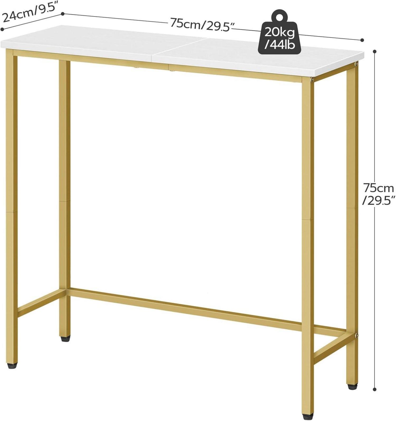 Schmaler Konsolentisch Weiß-Gold 75cm Flur Beistelltisch HOOBRO