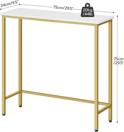 Schmaler Konsolentisch Weiß-Gold 75cm Flur Beistelltisch HOOBRO