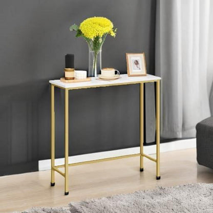 Hoobro Schmaler Konsolentisch 75cm Weiß Gold Multifunktionaler Beistelltisch