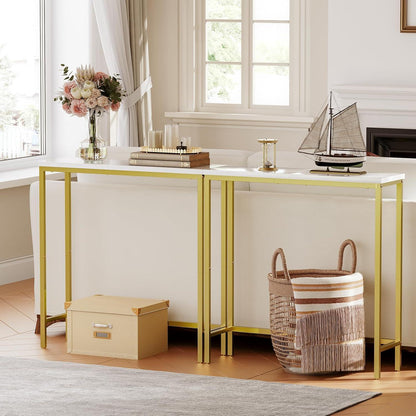 Schmaler Konsolentisch 75cm Weiß Gold Beistelltisch Flur Sofatisch