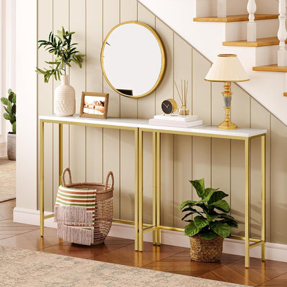 Hoobro Schmaler Konsolentisch 75cm Weiß Gold Multifunktionaler Beistelltisch