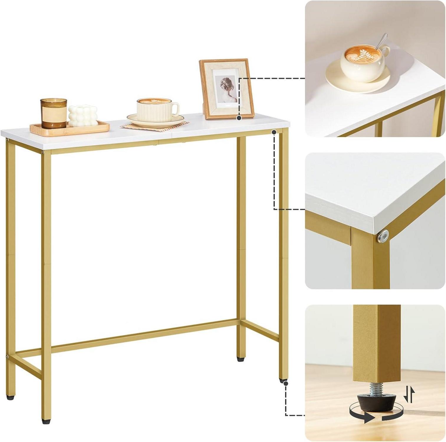 HOOBRO 75 cm Schmaler Konsolentisch Weiß Gold für kleinen Raum