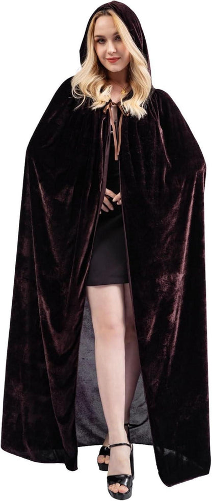 Samt Umhang mit Kapuze für Halloween Vampir Kostüm Braun XXL