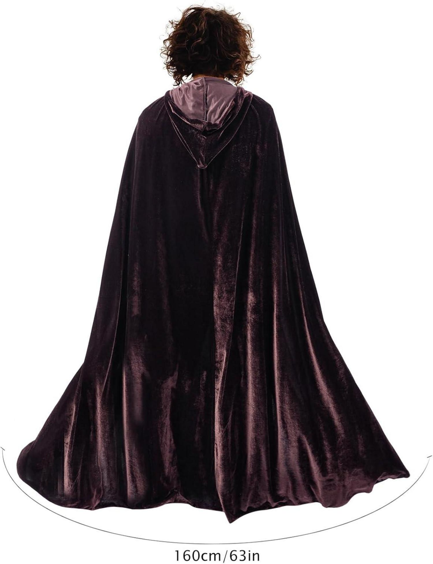 Halloween Umhang Unisex mit Kapuze Samtstoff Braun XL