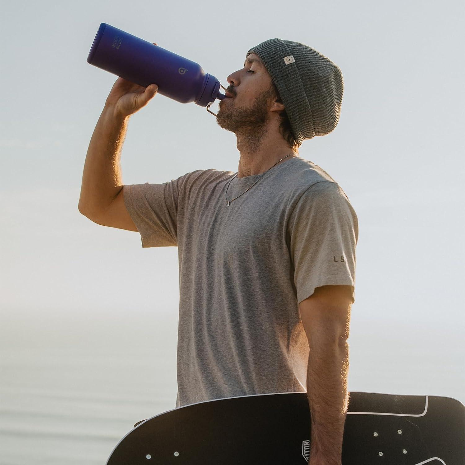 Sport-Trinkflasche Edelstahl isoliert Strohhalm Pillenhalter 1,2 l Dunkelviolett