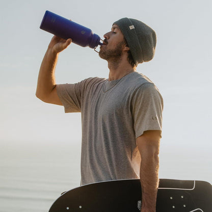 Sport-Trinkflasche Edelstahl isoliert Strohhalm Pillenhalter 1,2 l Dunkelviolett