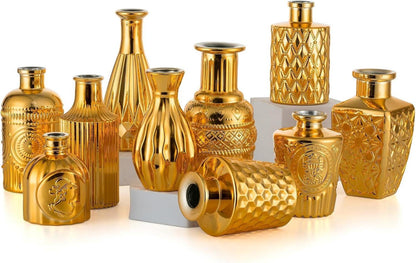 Goldene Blumenvasen Glas 10er Set Vintage Vase Deko