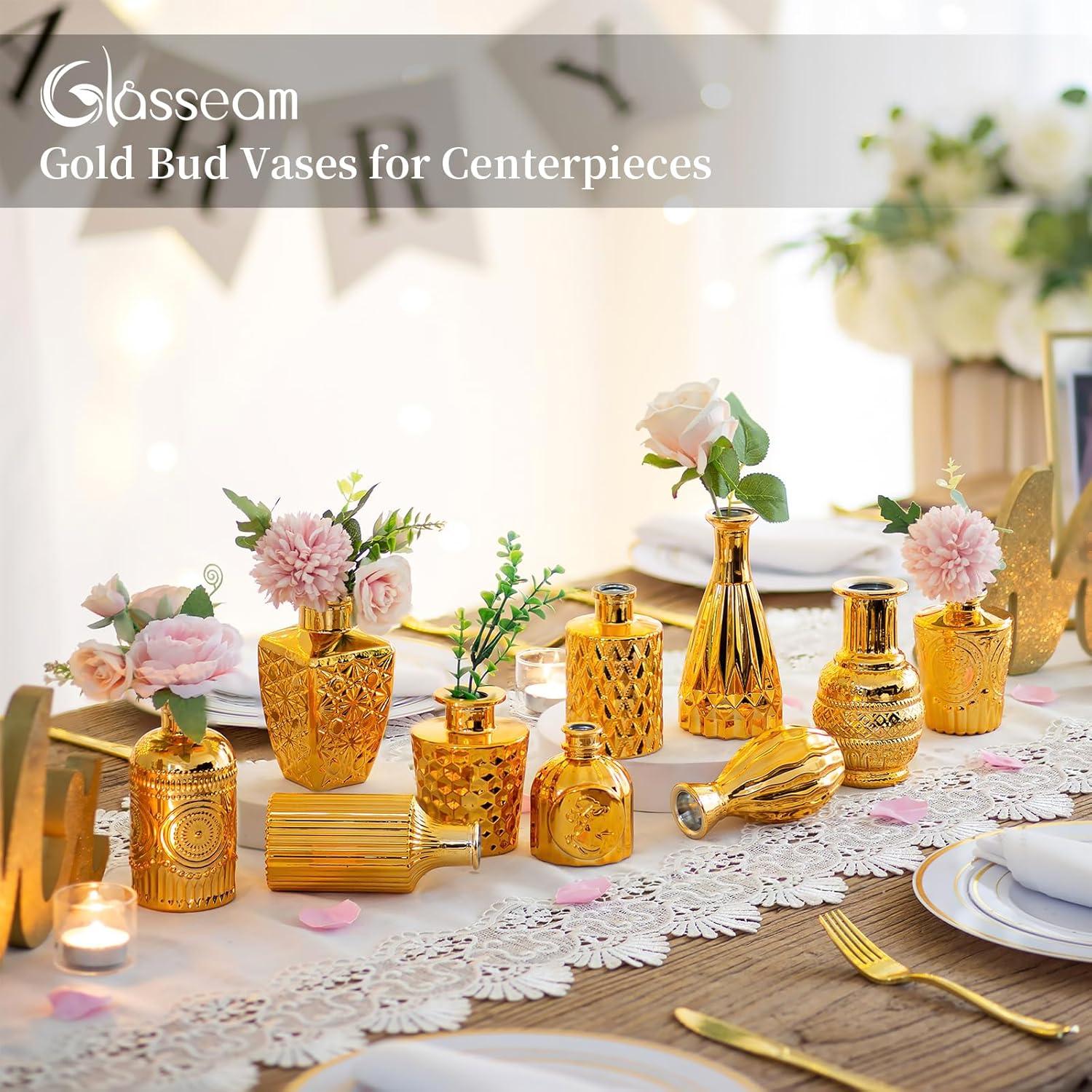 Goldene Blumenvasen Glas 10er Set Vintage Vase Deko