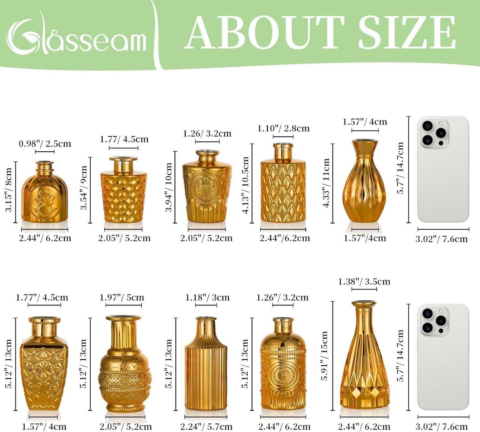 Goldene Glasvase Vintage Deko 10er Set Kleine Blumenvasen