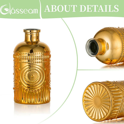 Glasseam Goldene Blumenvase Set 10er - Vintage Glasvase Deko für Wohnzimmer & Tisch