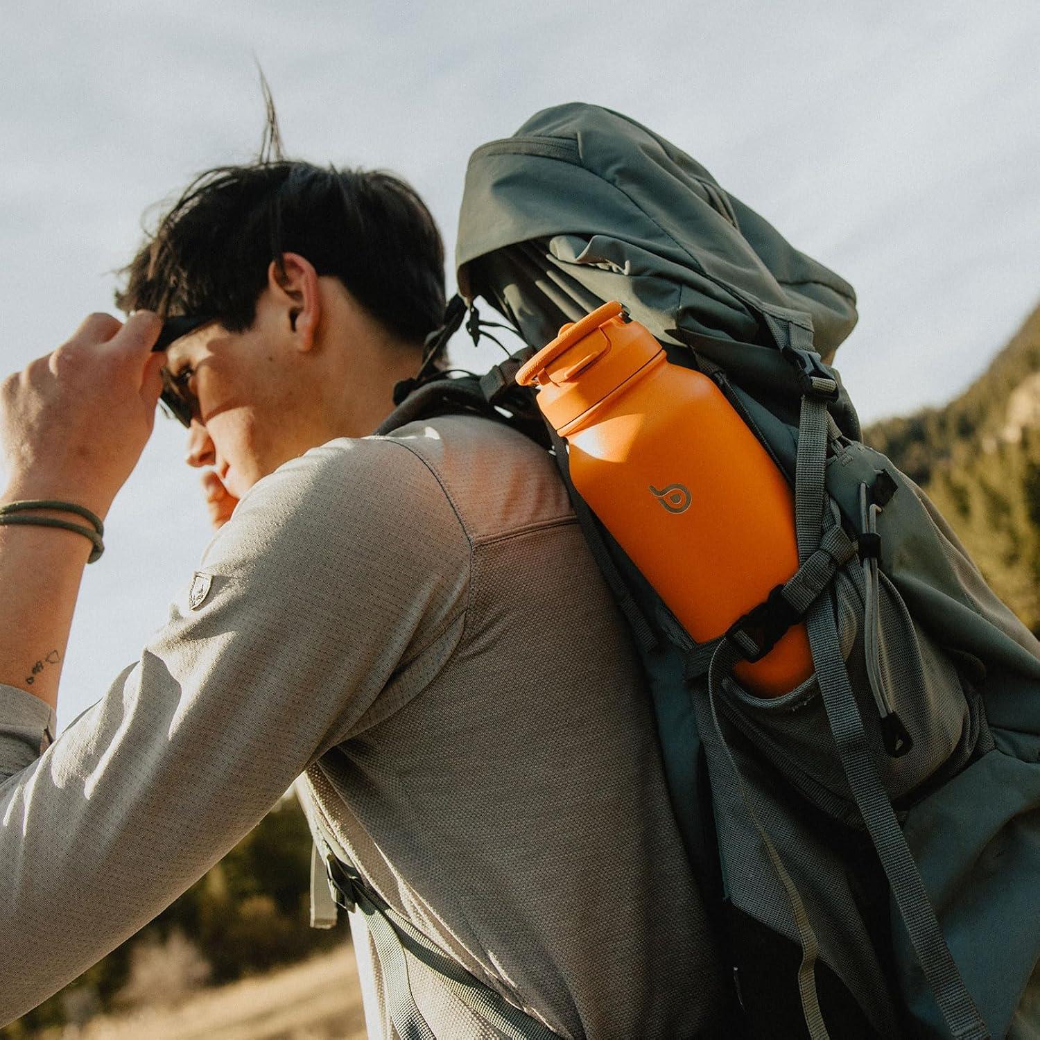 Isolierte Sport-Wasserflasche 1,2 l Edelstahl Strohhalm
