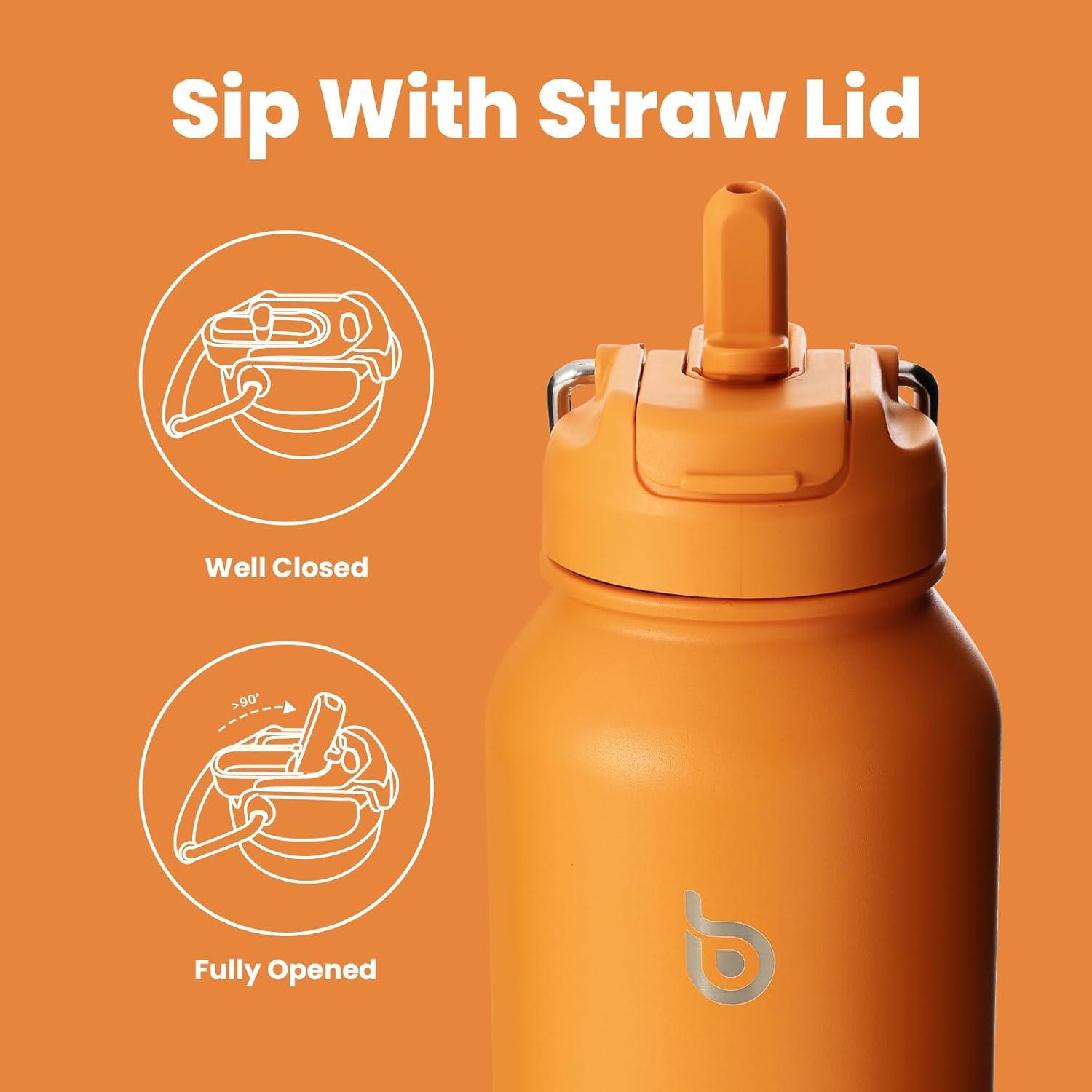 Isolierte Sport-Wasserflasche aus Edelstahl mit Strohhalm und