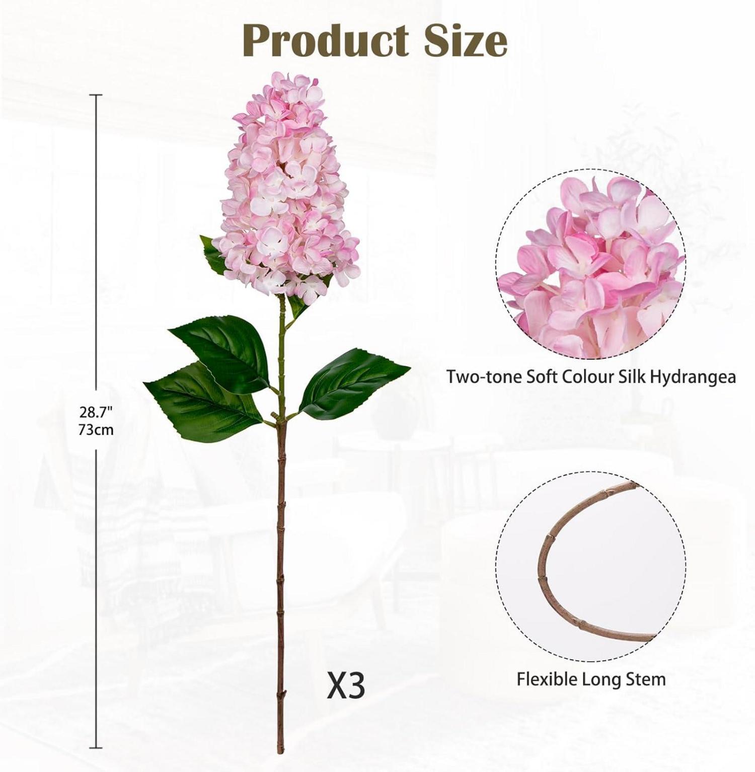 Künstliche Hortensien Rispenhortensie 3er Set 73CM Rosa