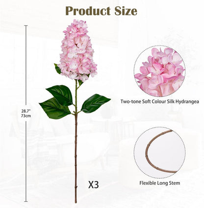 Künstliche Hortensien Rispenhortensie 3er Set 73CM Rosa