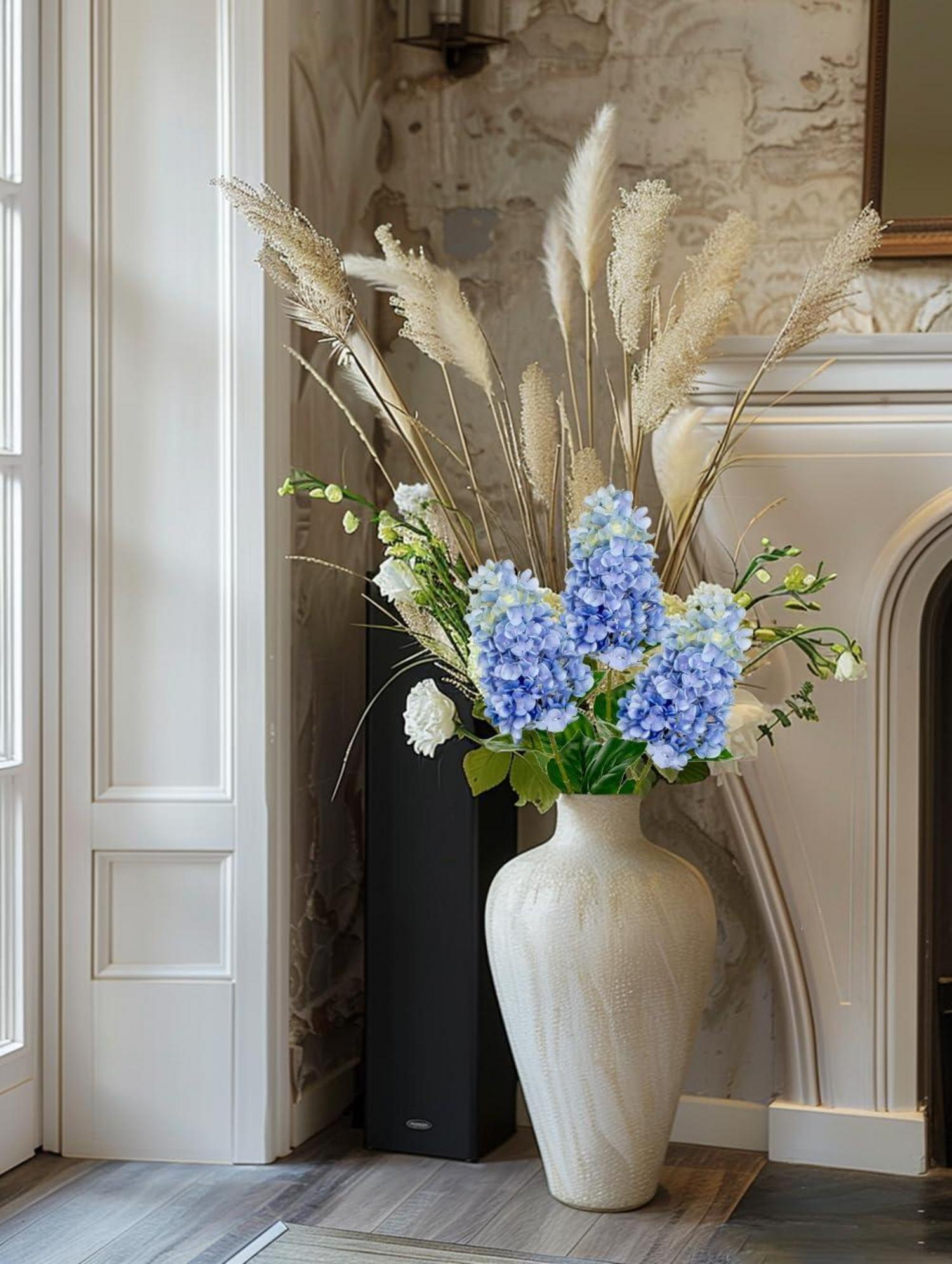 Künstliche Hortensien 3er Set Rispenhortensie 73CM Dekoblumen Hellblau