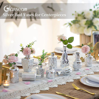 Glasseam Silberne Mini Vasen Set für Hochzeit und Tischdeko