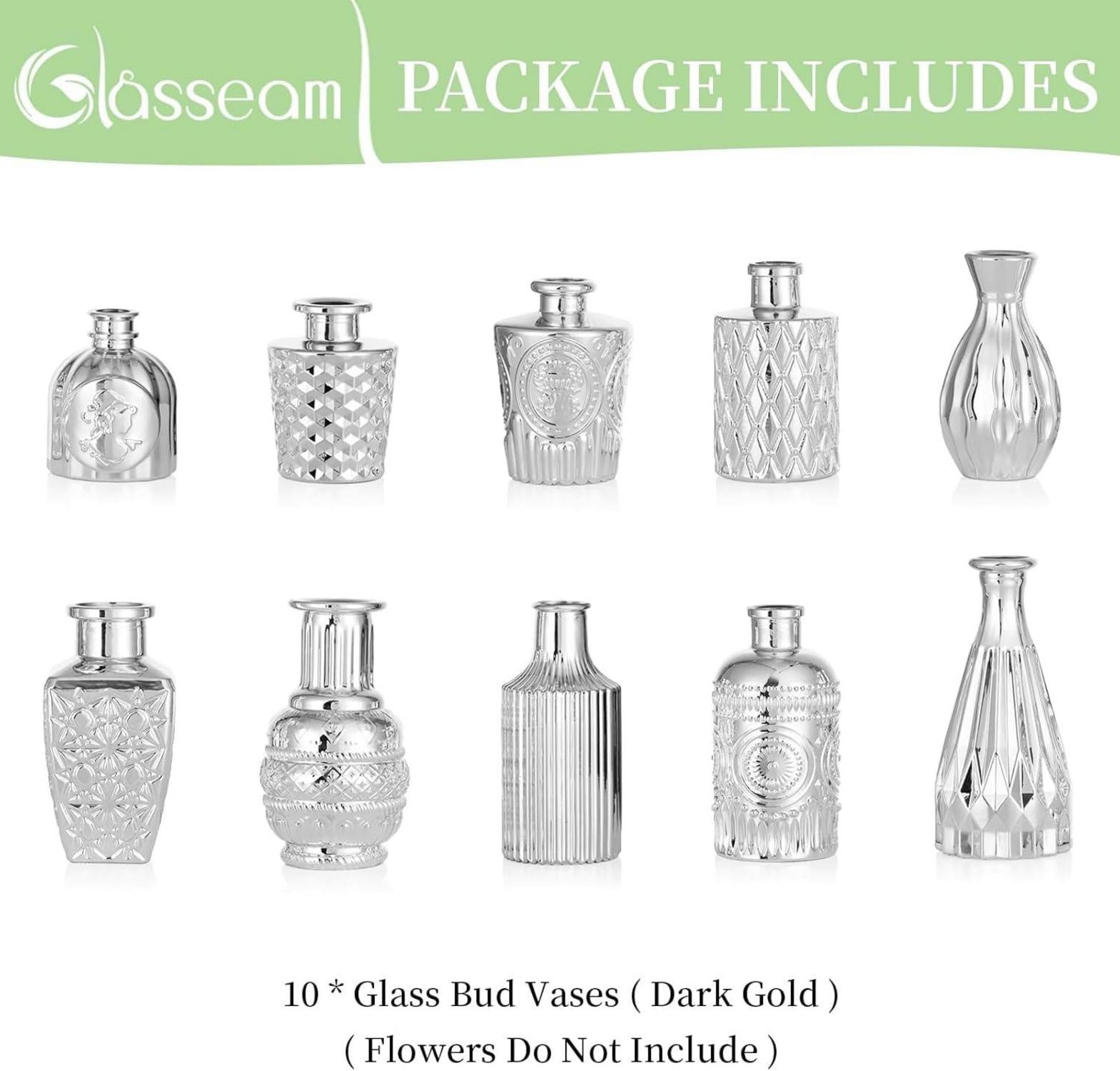 Kleine Vasen Set Silber 10er Glasvase Modern Blumenvase Deko Hochzeit