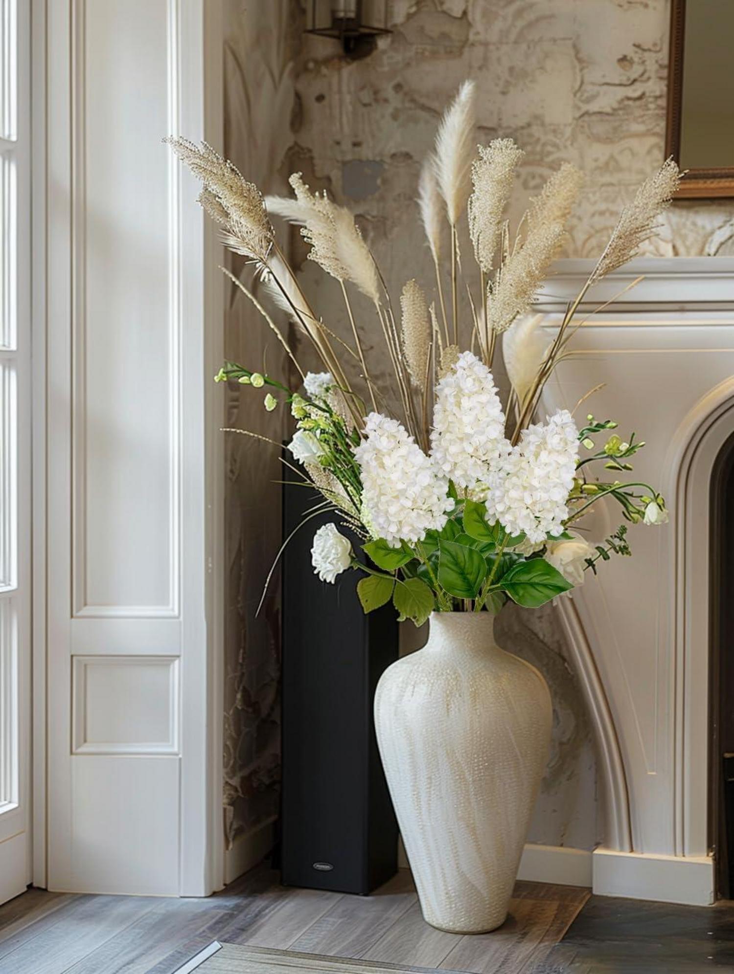 Künstliche Hortensien Blumen 3er Set Rispenhortensie, 73CM Weiß, Kunstblumen Dekoblumen