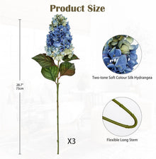 Künstliche Hortensien 3er Set 73CM Dunkelblau Dekoblumen für