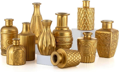 Goldene Mini Vasen Set 10er für Tischdeko Hochzeit Modern