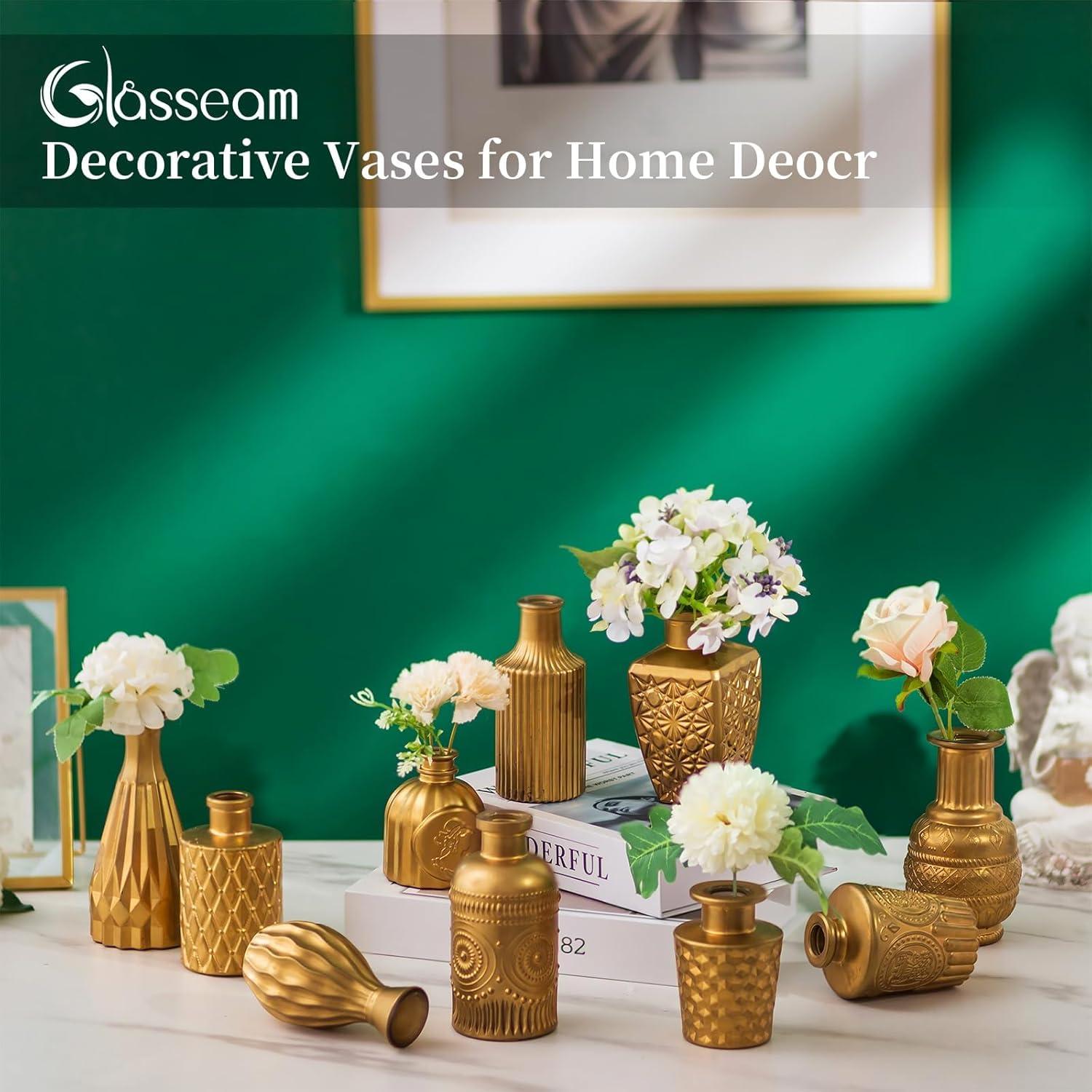 Goldene Glasvasen Set 10er Mini Vasen für Tischdeko Hochzeit