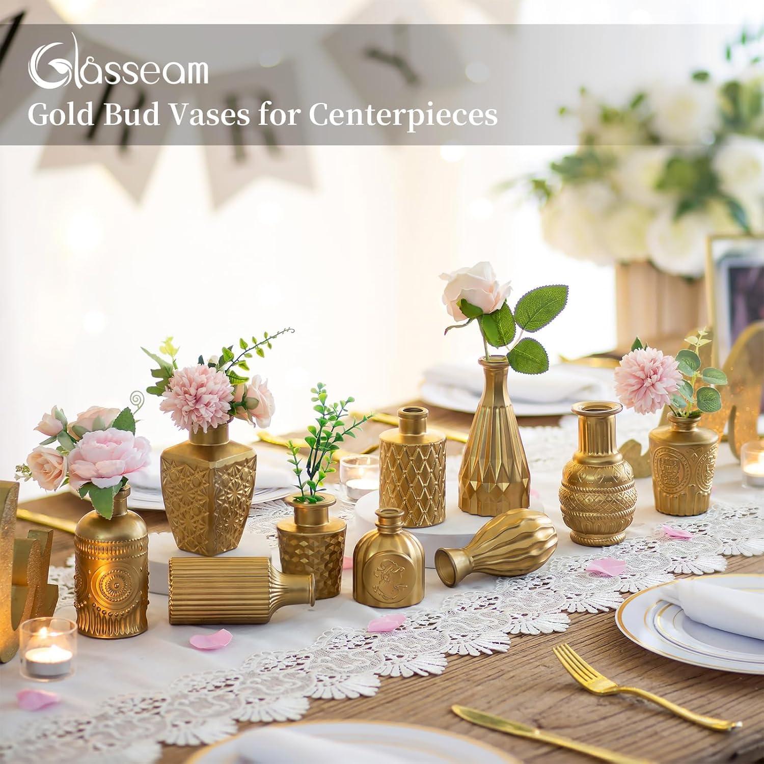 Goldene Mini Vasen Set 10er für Tischdeko Hochzeit Modern