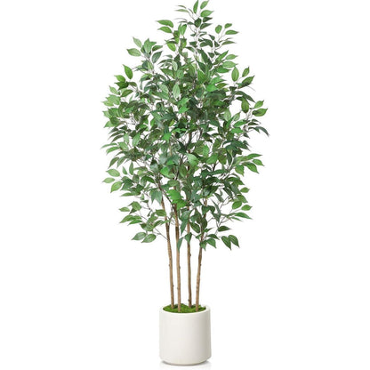 Künstlicher Ficusbaum 180cm mit weißem Topf und Kunstmoos