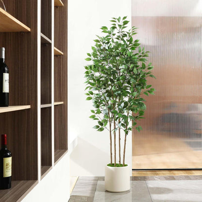 Künstlicher Ficusbaum 180cm mit weißem Topf und Kunstmoos