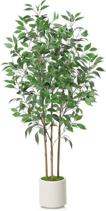 Künstlicher Ficus-Baum 150cm Kunstpflanze Weiß Übertopf 1er-Set