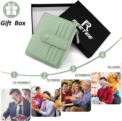 REETEE Echtes Leder RFID Geldbörse Kartenetui Münzfach Slim Wallet