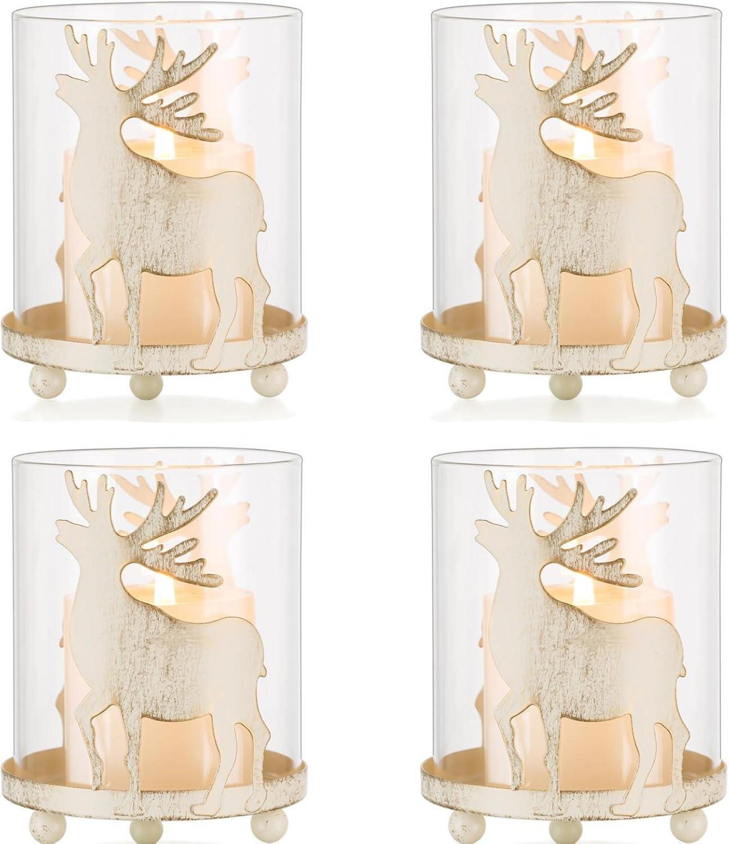 Rentier Hirsch Kerzenhalter Weihnachten Deko 4er Vintage Windlichter
