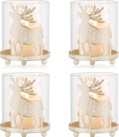 Rentier Hirsch Kerzenhalter Weihnachten Deko 4er Vintage Windlichter