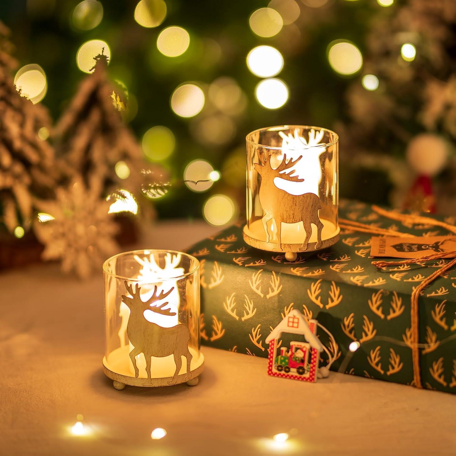 Romadedi Hirsch Rentier Windlichter Weihnachten Deko - 4er Set