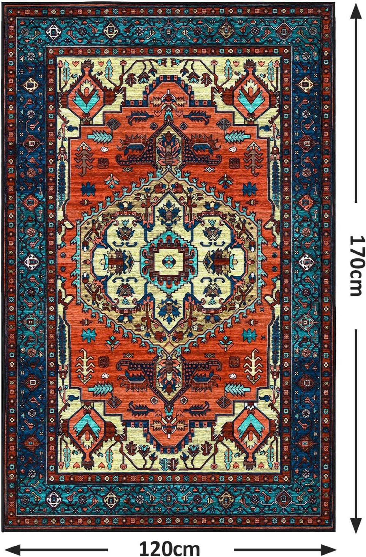 Vintage Boho Teppich Kurzflor rutschfest waschbar 120x170cm