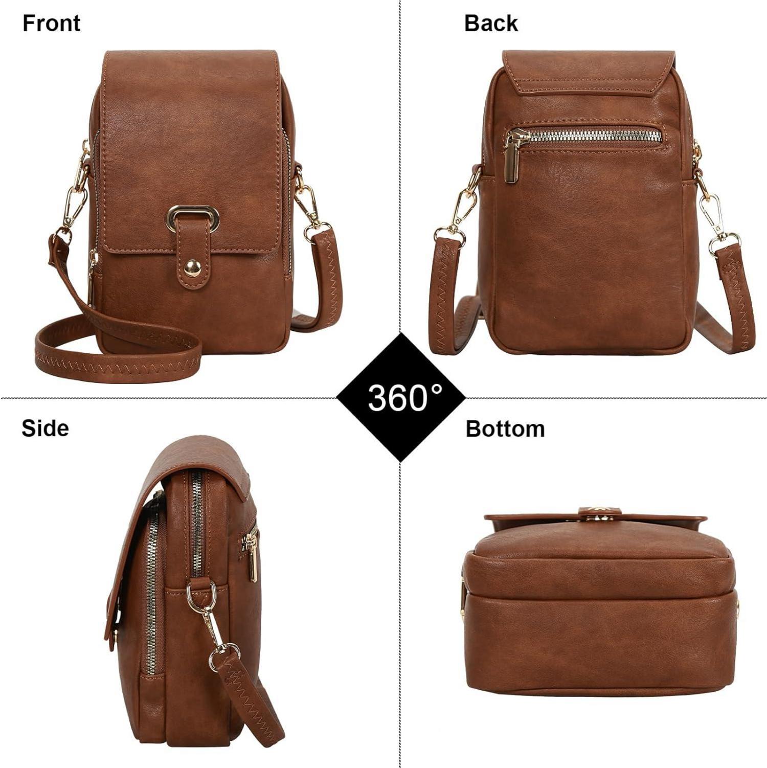 Leathario Handytasche mit Veganleder Umhängetasche Damen