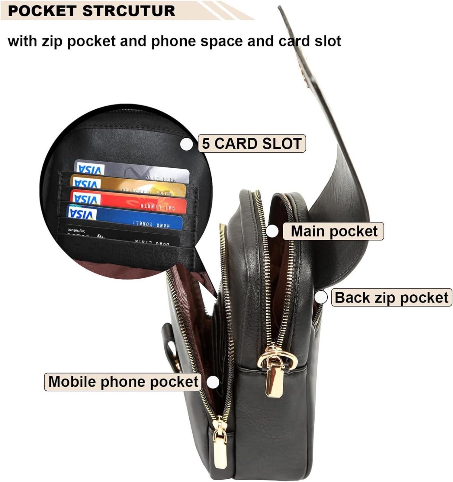 Handytasche Umhängetasche Damen Vegan Leder Schwarz