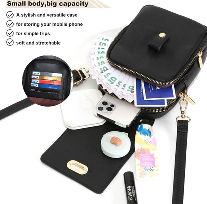 Handytasche mit Geldbörse veganem Leder Umhängen Schwarz